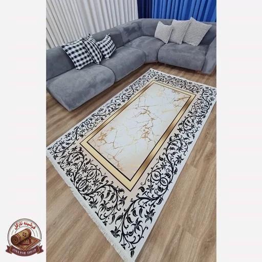 فرشینه سفید طلایی مخمل تُرک هازان رویه کار نرم و لطیف کد h413