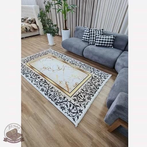 فرشینه سفید طلایی مخمل تُرک هازان رویه کار نرم و لطیف کد h413