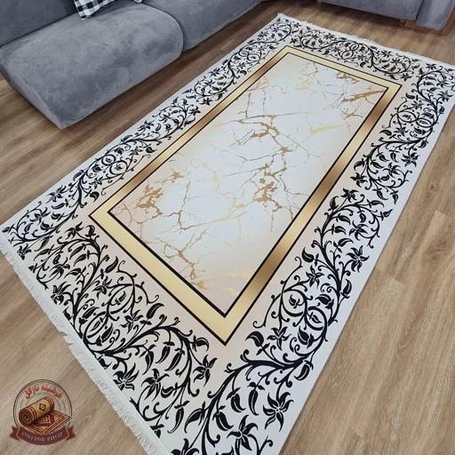 فرشینه سفید طلایی مخمل تُرک هازان رویه کار نرم و لطیف کد h413