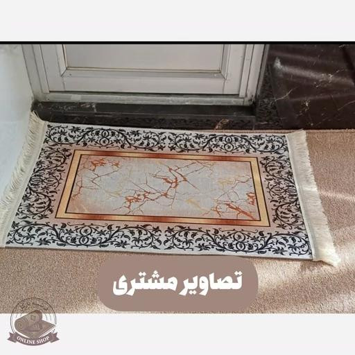 فرشینه سفید طلایی مخمل تُرک هازان رویه کار نرم و لطیف کد h413