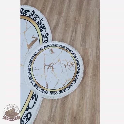 فرشینه سفید طلایی مخمل تُرک هازان رویه کار نرم و لطیف کد h413