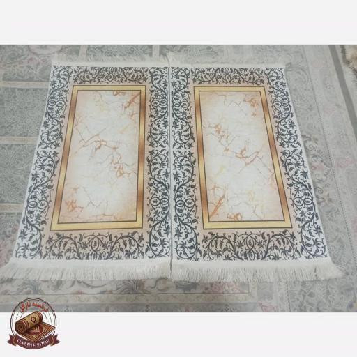 فرشینه سفید طلایی مخمل تُرک هازان رویه کار نرم و لطیف کد h413