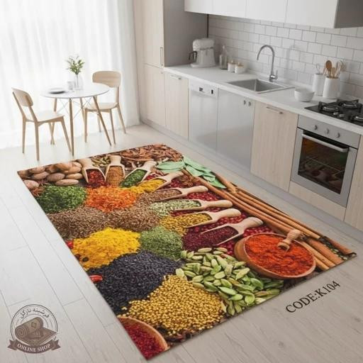 فرشینه آشپزخانه طرح ادویه رویه صاف نرم مخمل تُرک استُپ دار (ابعاد دلخواه) k104