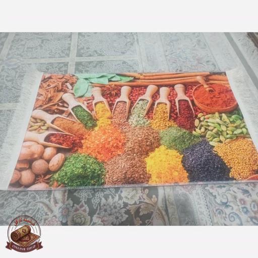 فرشینه آشپزخانه طرح ادویه رویه صاف نرم مخمل تُرک استُپ دار (ابعاد دلخواه) k104