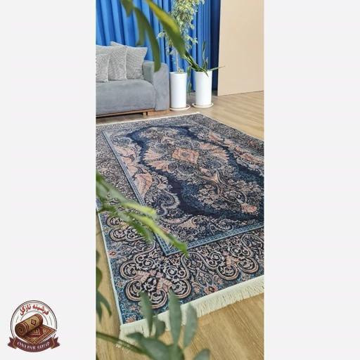 فرشینه سرمه ای مدرن جنس مخمل تُرک استُپ دار ابعاد دلخواه کد h315