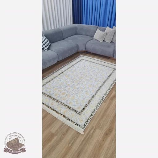 فرشینه خاکستری طلایی مدرن مخمل تُرک استُپ دار u10 ابعاد دلخواه