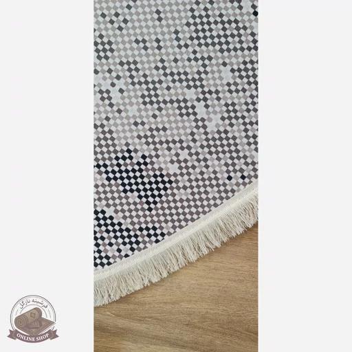 فرشینه طوسی خاکستری طرح پیکسلی مدرن جنس مخمل تُرک استُپ دار ابعاد مختلف - b134