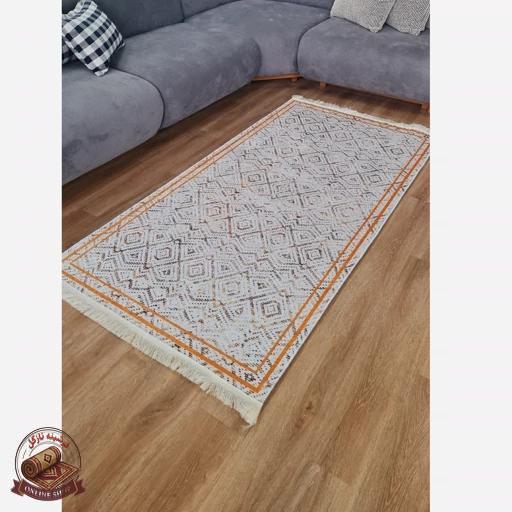 فرشینه کناره و راهرویی جنس مخمل طرح هندسی استُپ دار R106