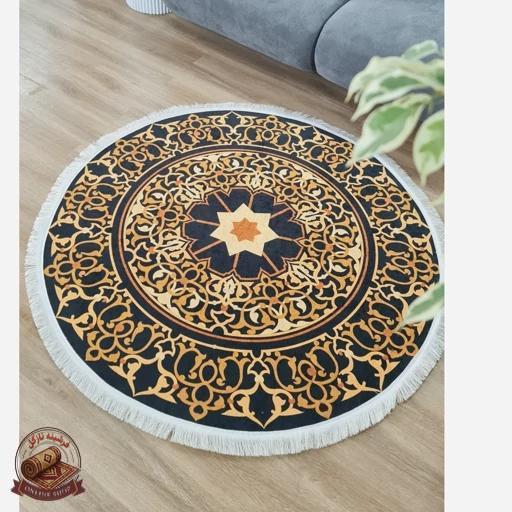 فرشینه گرد مخمل مشکی طلایی مدرن استُپ دار (ابعاد دلخواه)