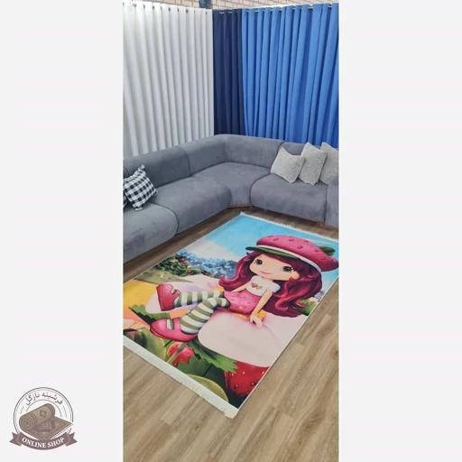 فرش کودک جنس مخمل طرح دخترانه استُپ دار( ضد سُر)