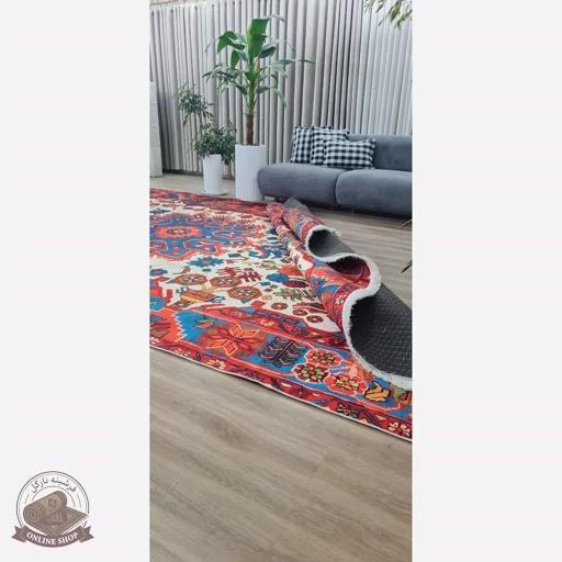 خرید فرش مخمل سنتی قرمز لاکی استُپ دار (ابعاد دلخواه)