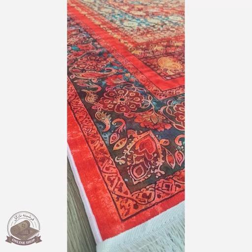 فرشینه مدرن قرمز لاکی روشن رویه مخمل زیره استُپ دار( ابعاد دلخواه) تولید میشه کد u111