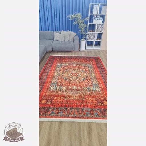 فرشینه مدرن قرمز لاکی روشن رویه مخمل زیره استُپ دار( ابعاد دلخواه) تولید میشه کد u111