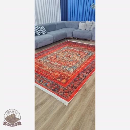 فرشینه مدرن قرمز لاکی روشن رویه مخمل زیره استُپ دار( ابعاد دلخواه) تولید میشه کد u111