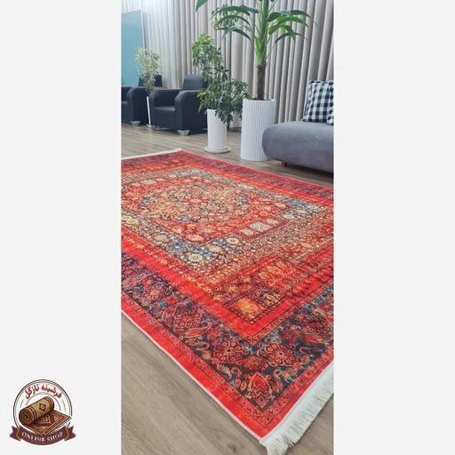فرشینه مدرن قرمز لاکی روشن رویه مخمل زیره استُپ دار( ابعاد دلخواه) تولید میشه کد u111