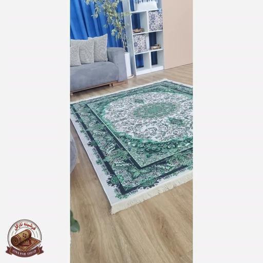 فرشینه سبز جنس مخمل مدرن استُپ دار (ابعاد دلخواه) h555