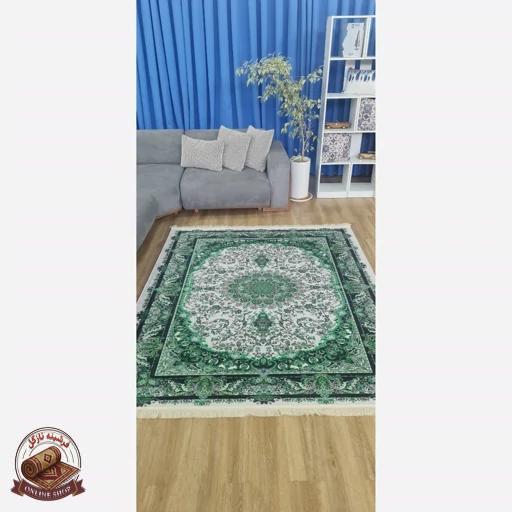 فرشینه سبز جنس مخمل مدرن استُپ دار (ابعاد دلخواه) h555