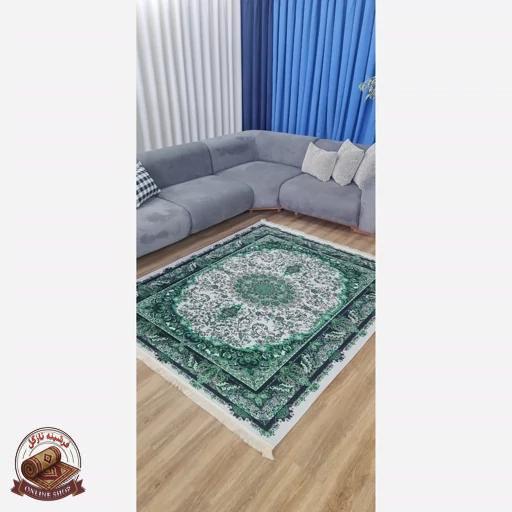 فرشینه سبز جنس مخمل مدرن استُپ دار (ابعاد دلخواه) h555