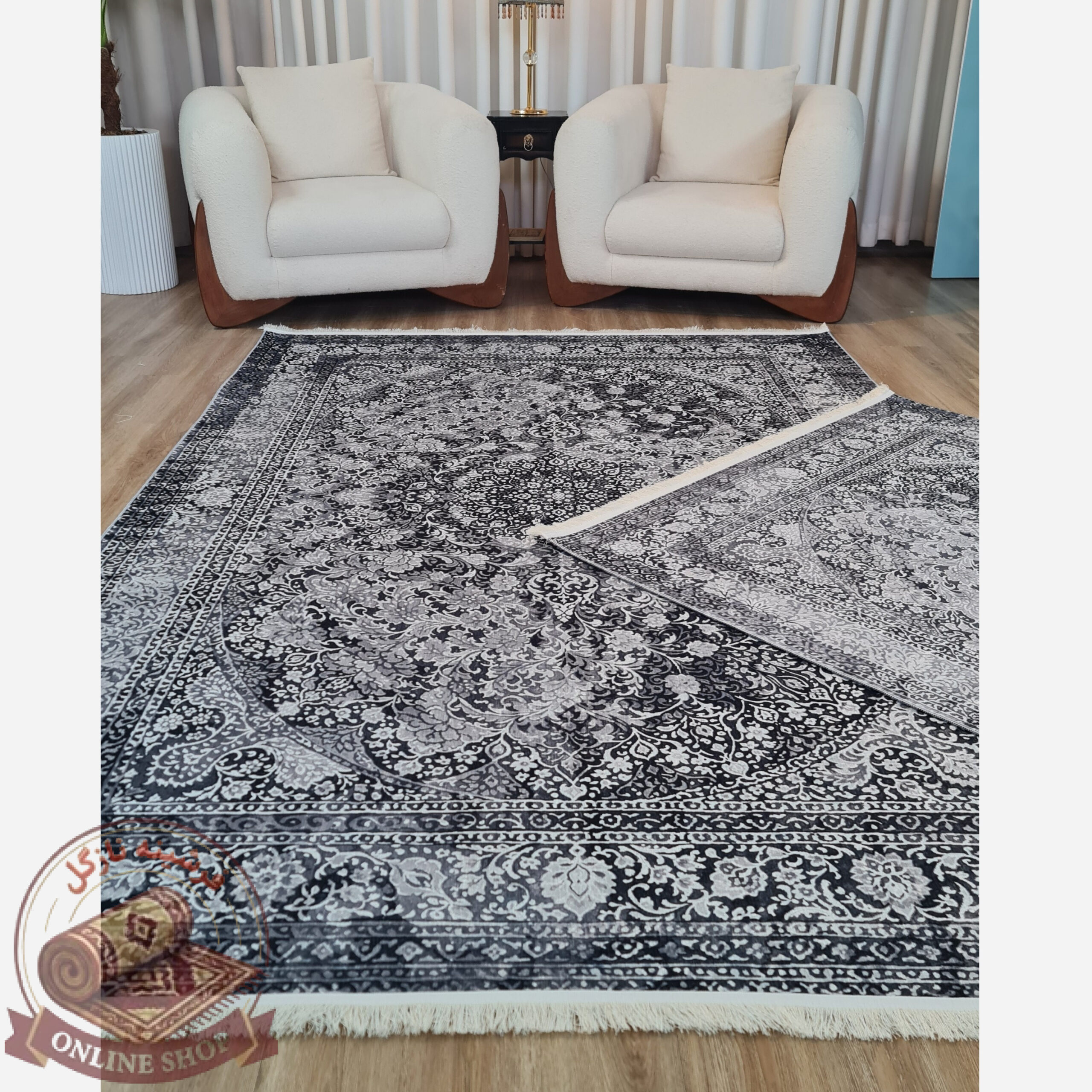 فرشینه مخمل شنل ترک طوسی مشکی U03