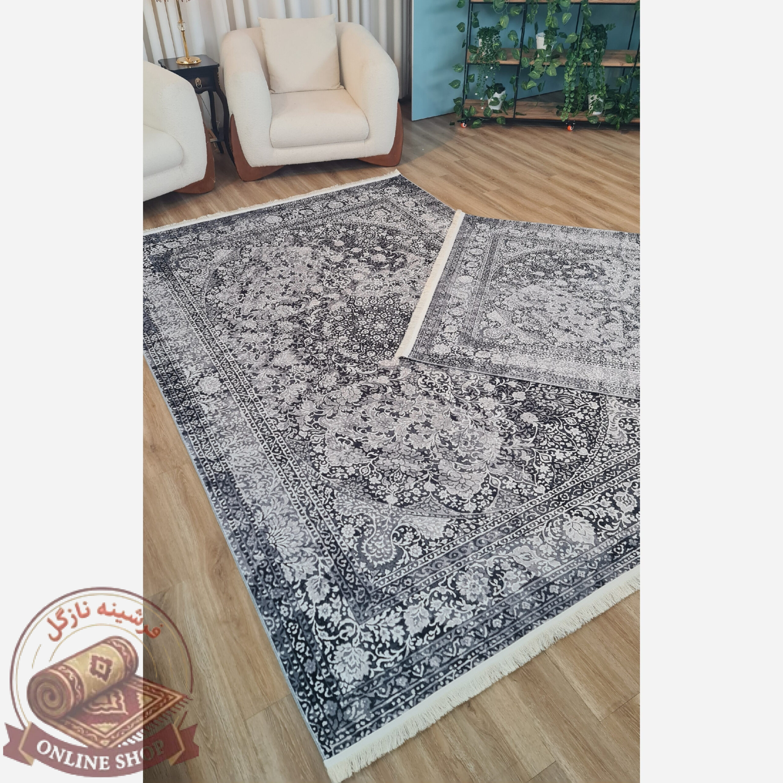 فرشینه مخمل شنل ترک طوسی مشکی U03