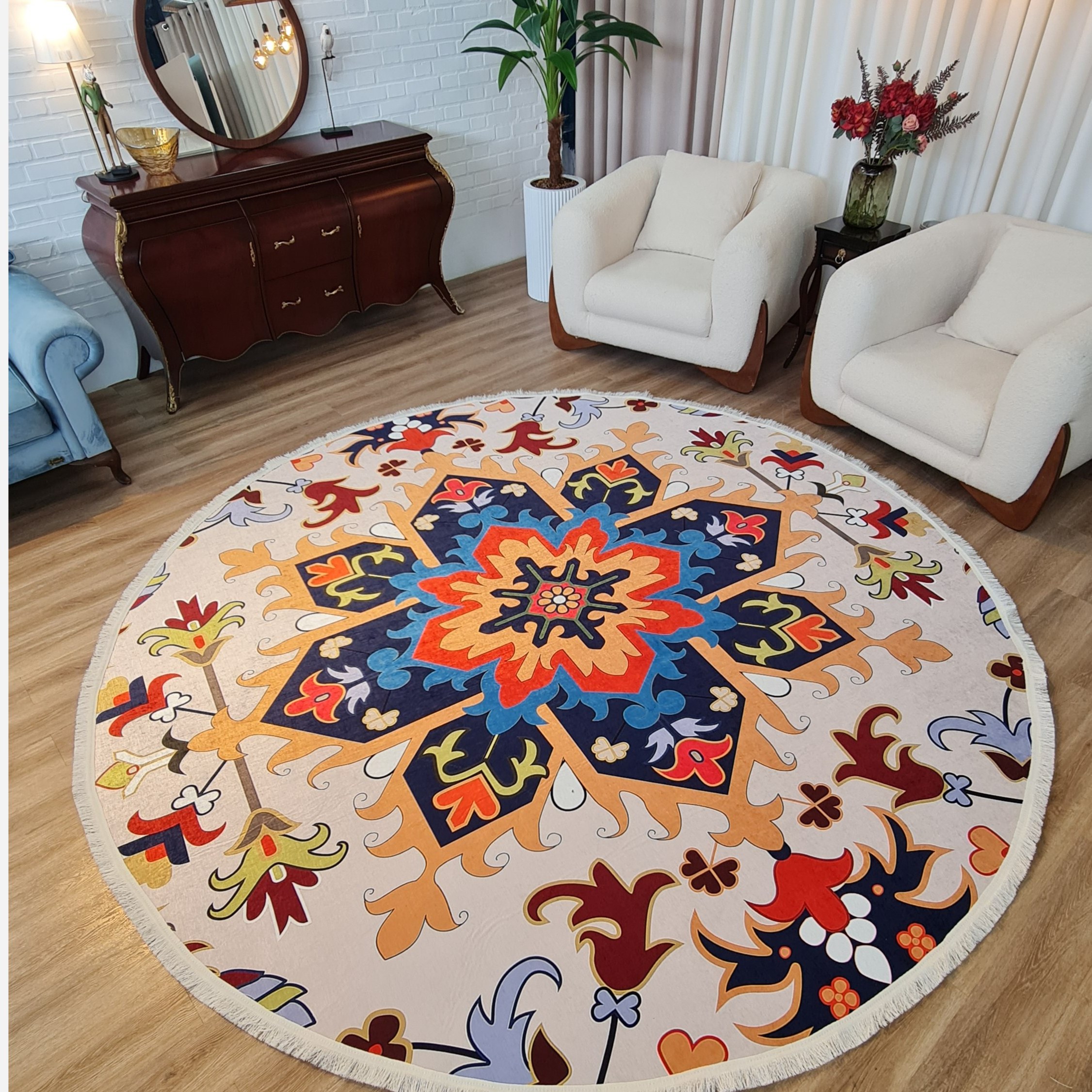فرشینه مدرن جنس مخمل دایره ای استُپ دار d174 (سفارشی) (پس کرایه)