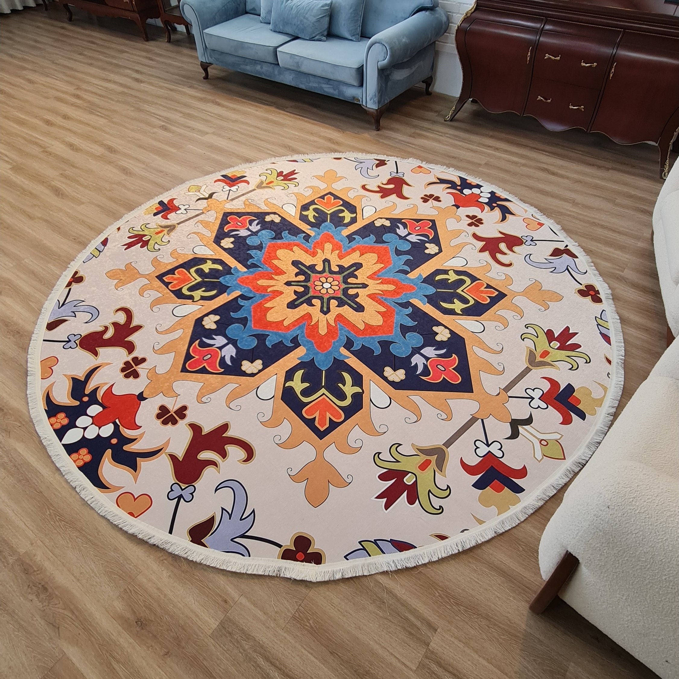 فرشینه مدرن جنس مخمل دایره ای استُپ دار d174 (سفارشی) (پس کرایه)