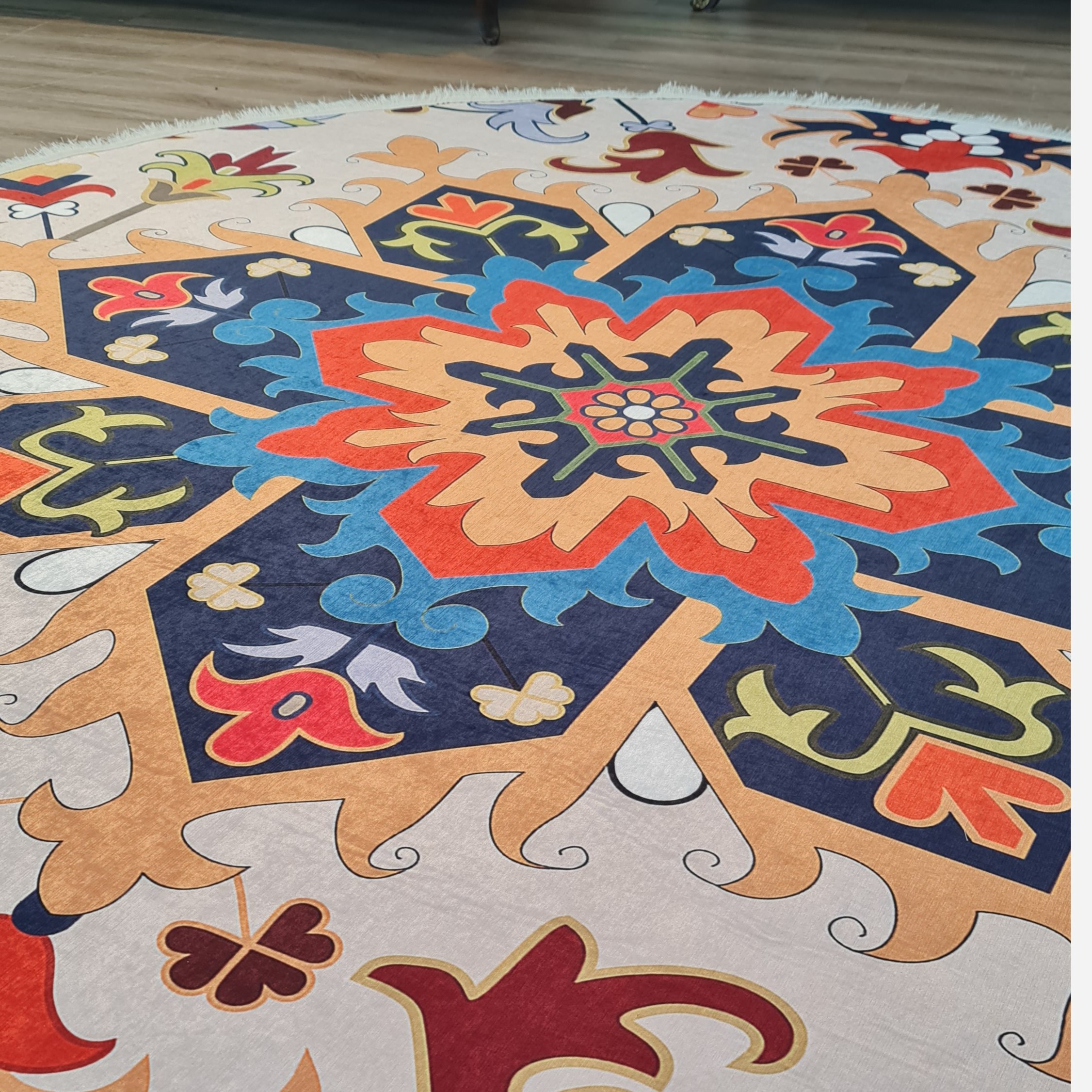 فرشینه مدرن جنس مخمل دایره ای استُپ دار d174 (سفارشی) (پس کرایه)