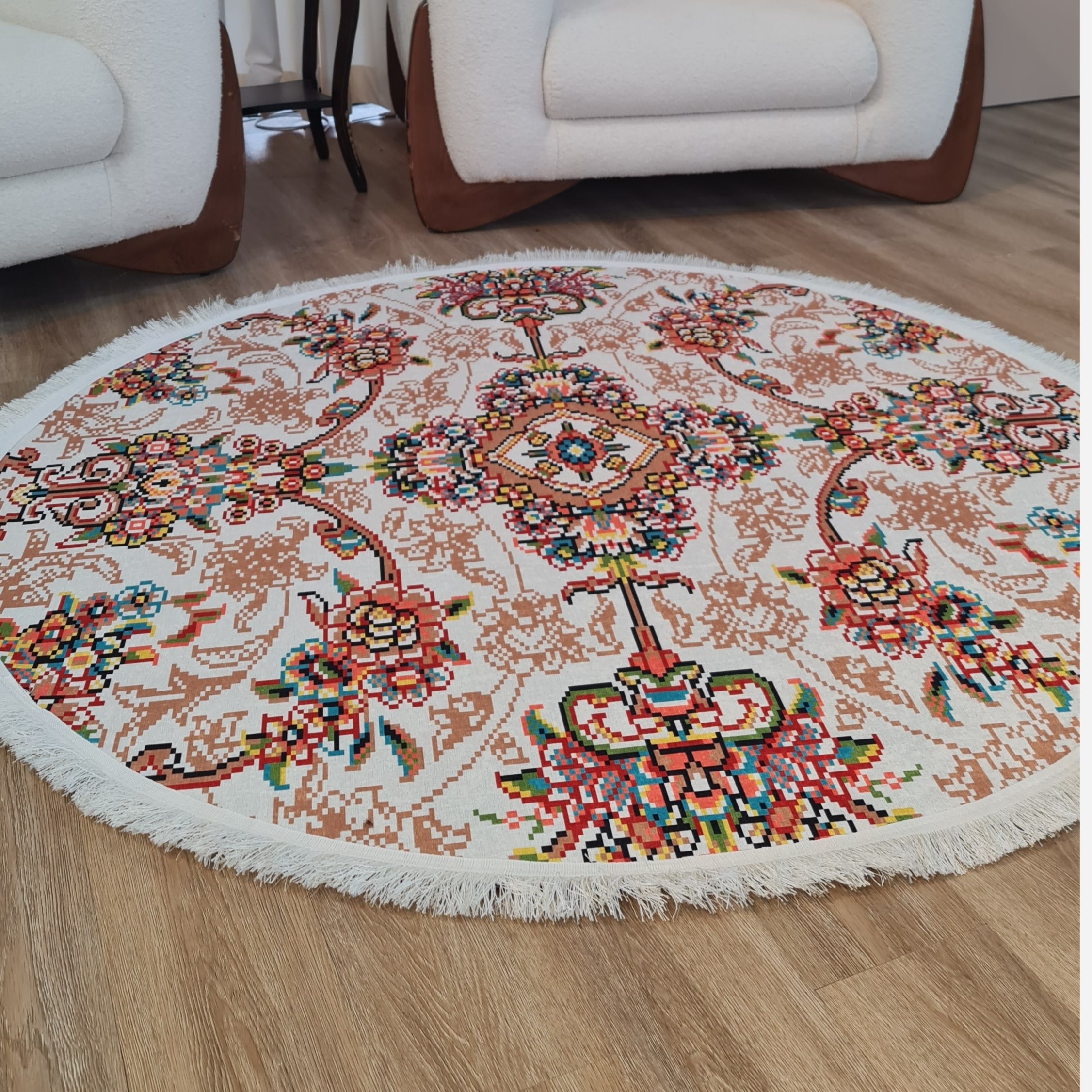 فرشینه مدرن جنس مخمل دایره ای استُپ دارR166 (سفارشی)  (پس کرایه)
