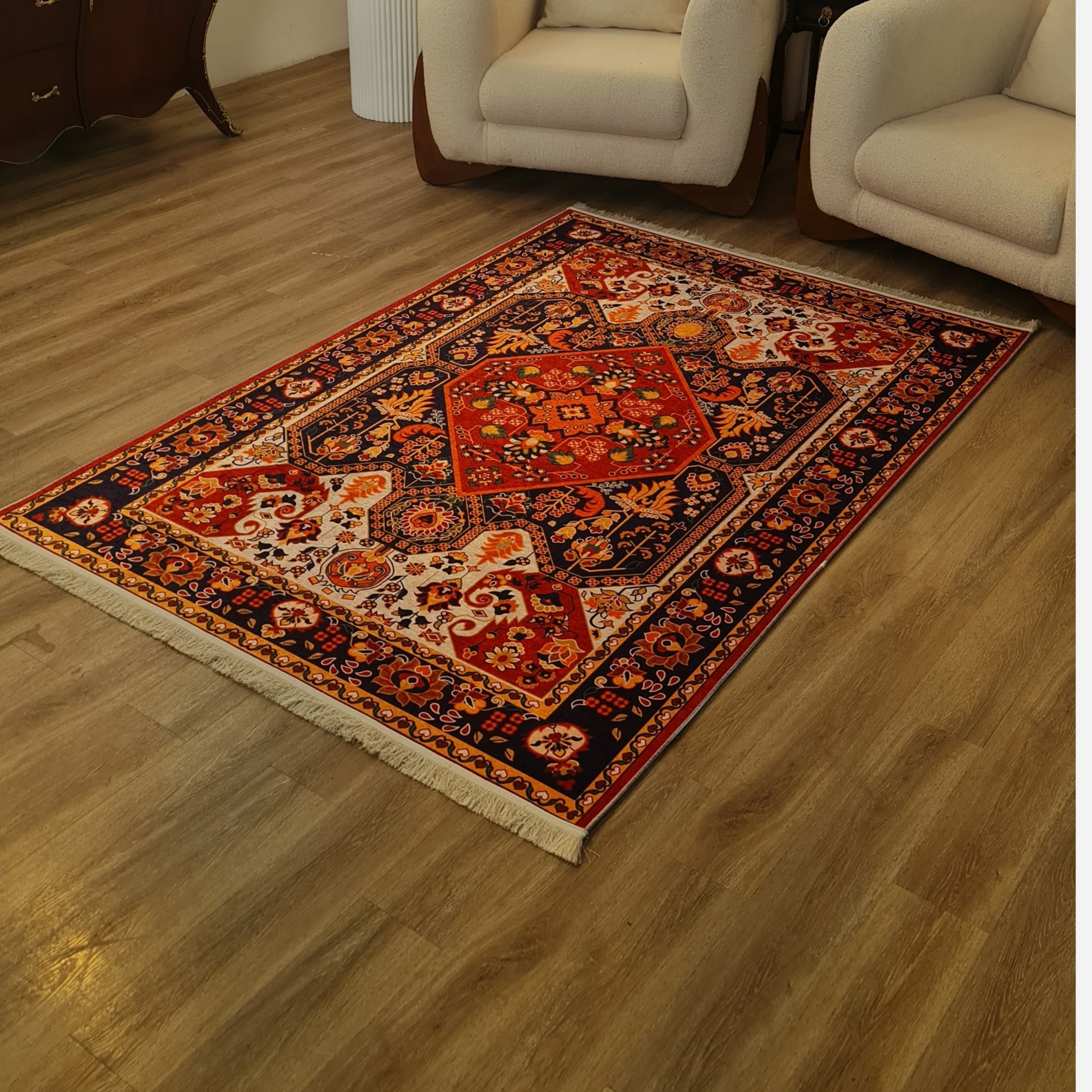 فرشینه مخمل طرح سنتی استُپ دار (ابعاد دلخواه) تولیدمیشه o126(پس کرایه)