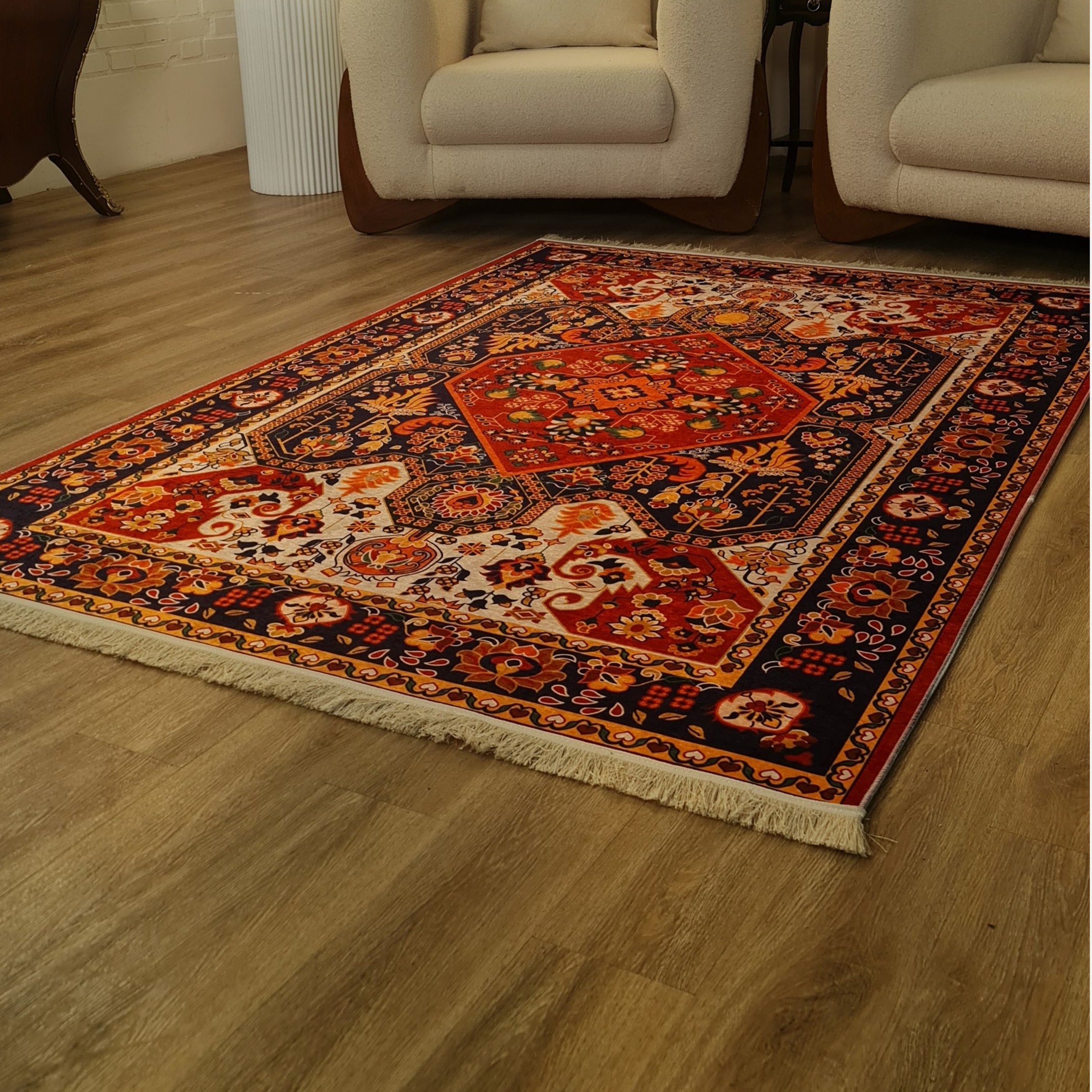 فرشینه مخمل طرح سنتی استُپ دار (ابعاد دلخواه) تولیدمیشه o126(پس کرایه)