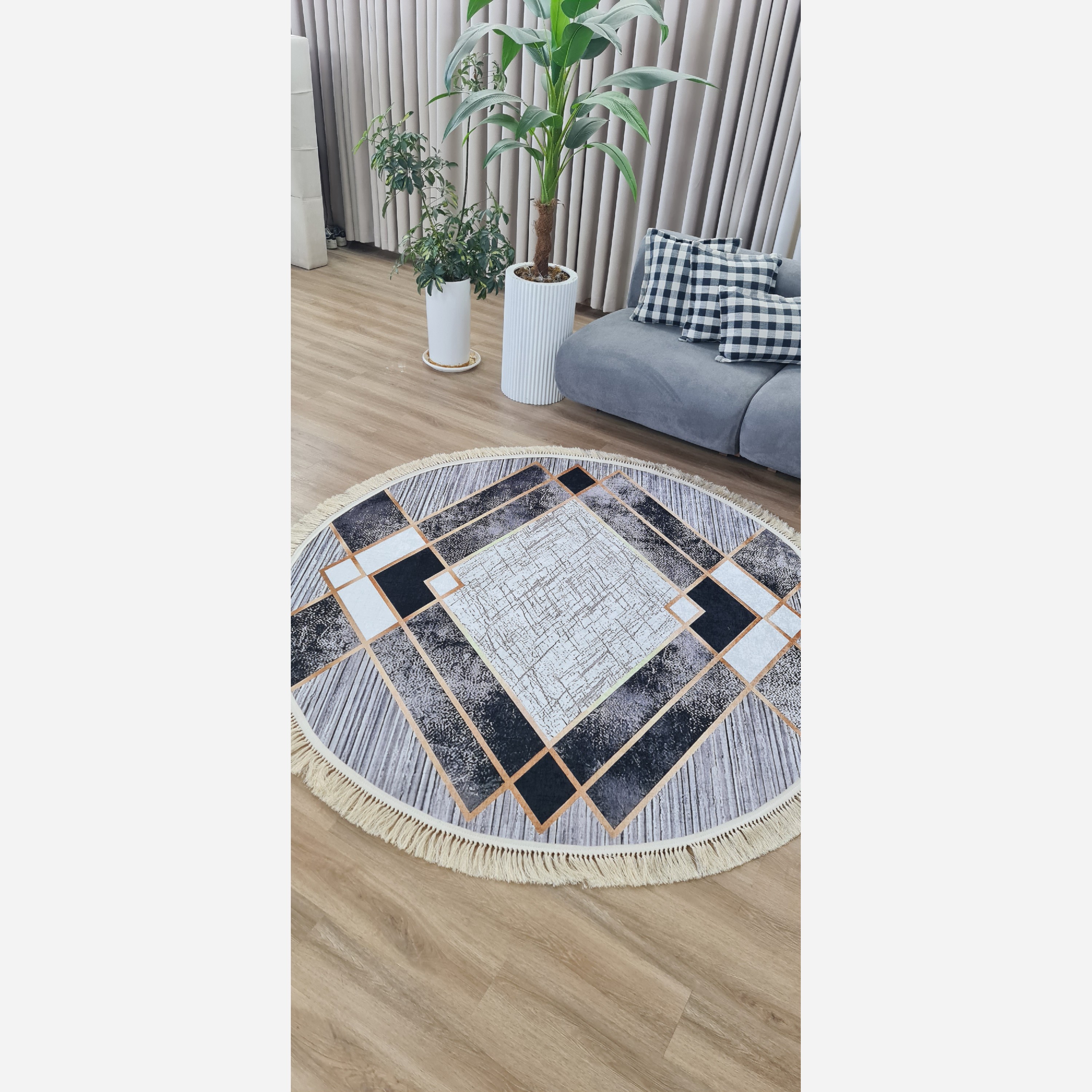 فرشینه مدرن جنس مخمل دایره ای استُپ دار (اصلا لیز نمیخوره)  (پس کرایه)