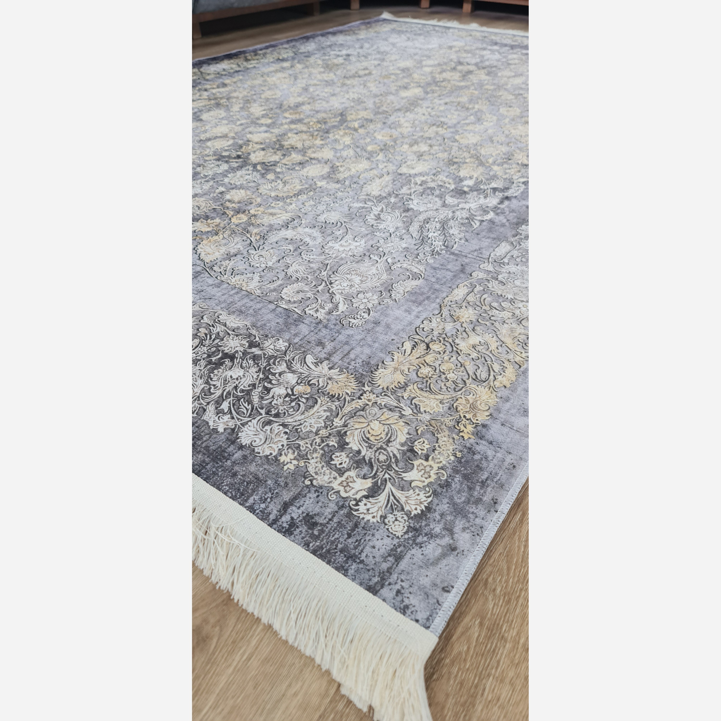 فرشینه طوسی افشان جنس مخمل هازان تُرک استُپ دارu58(ابعاد سفارشی)ضد سُر(پس کرایه)