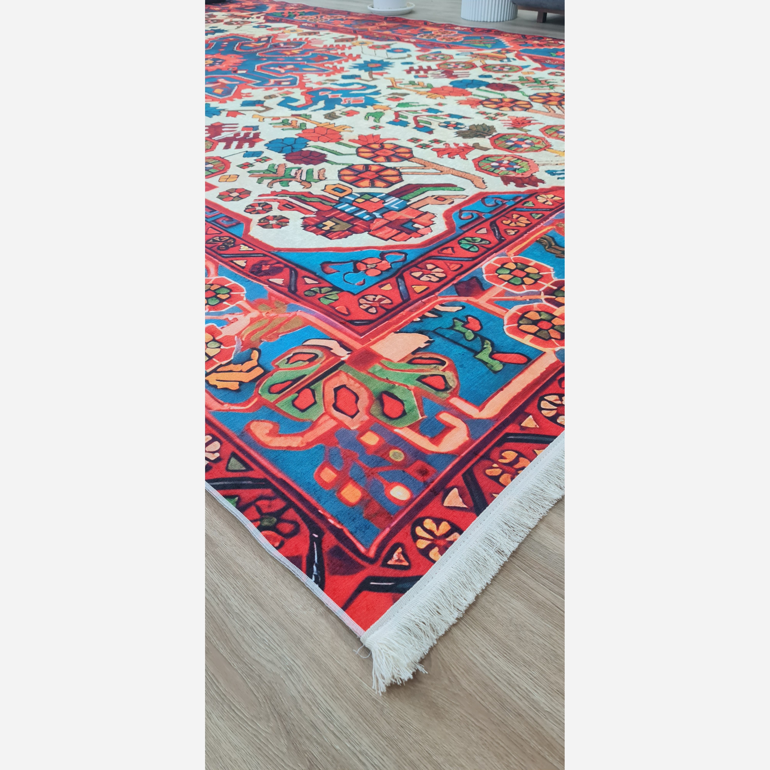 خرید فرش مخمل سنتی قرمز لاکی استُپ دار (ابعاد دلخواه) (پس کرایه)