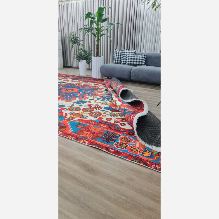 خرید فرش مخمل سنتی قرمز لاکی استُپ دار (ابعاد دلخواه) (پس کرایه)
