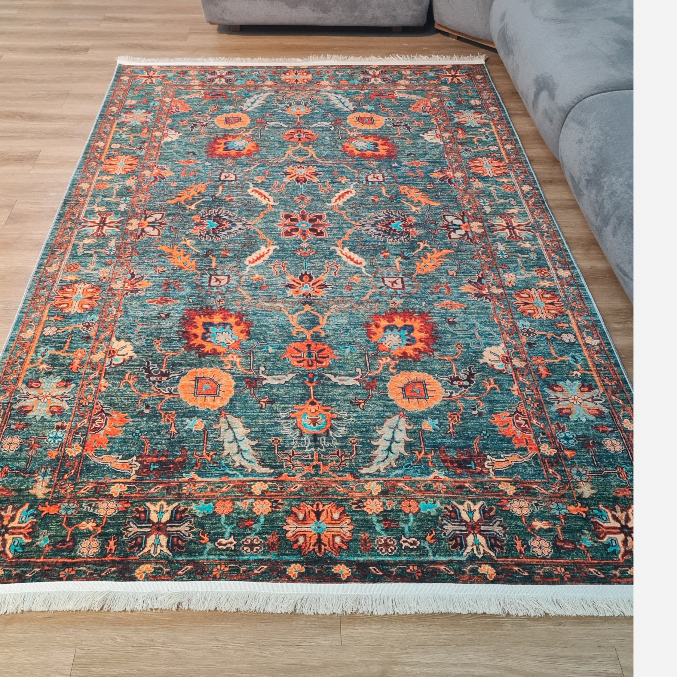 فرشینه مخمل مدرن سبز لاکی استُپ دار m110 (ابعاد دلخواه) (پس کرایه)