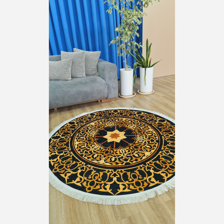 فرشینه گرد مخمل مشکی طلایی مدرن استُپ دار (ابعاد سفارشی) (پس کرایه)