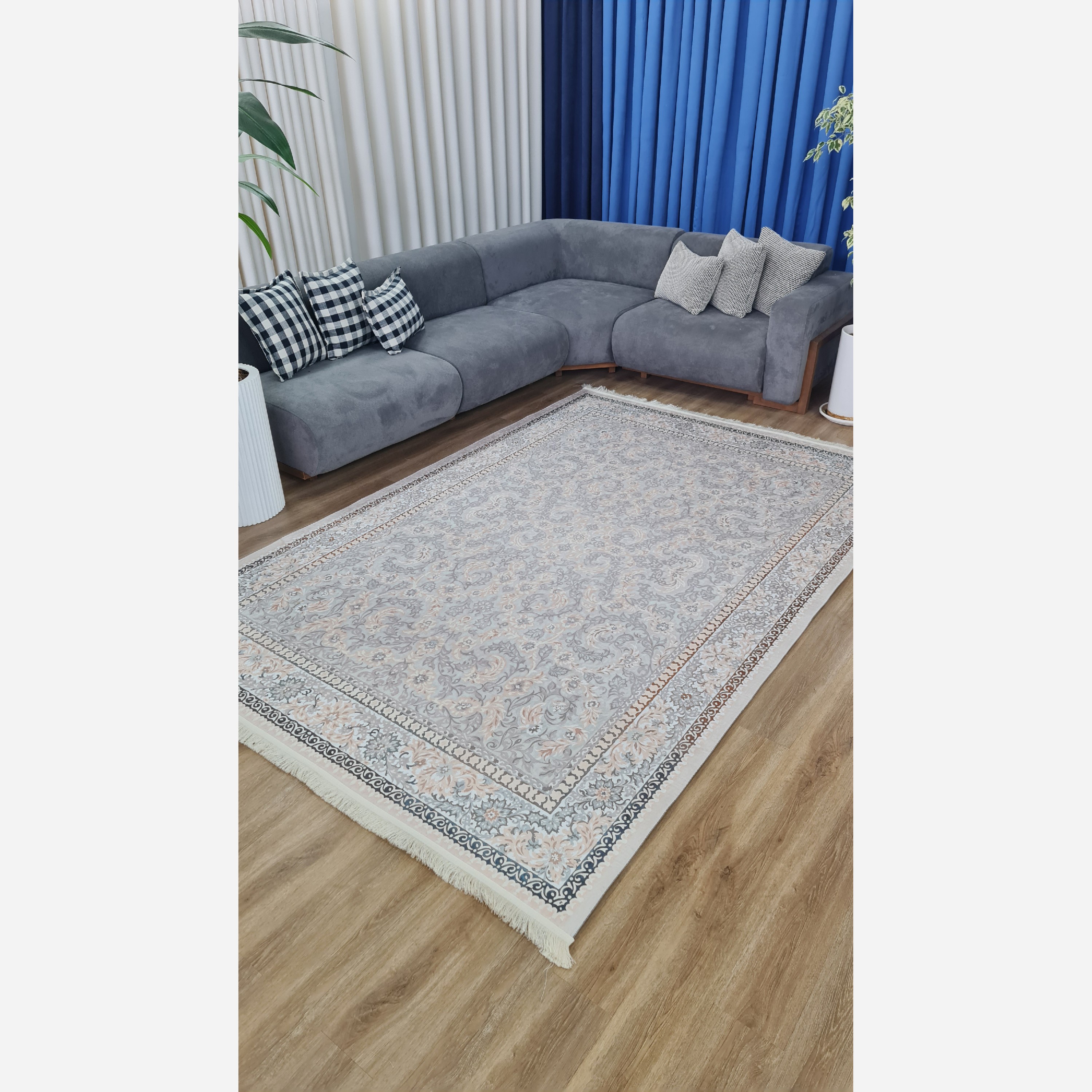 فرش افشان طوسی جنس مخمل هازان تُرک استُپ دار(ابعاد سفارشی)ضد سُر(پس کرایه)