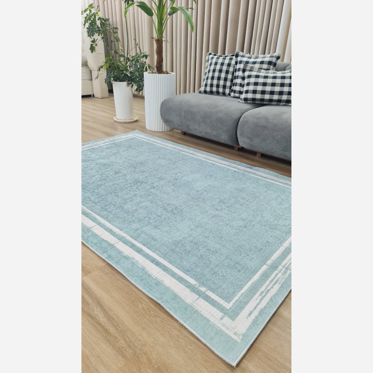 فرشینه آبی کم رنگ جنس مخمل هازان تُرک استُپ دار(ابعاد سفارشی)(پس کرایه)