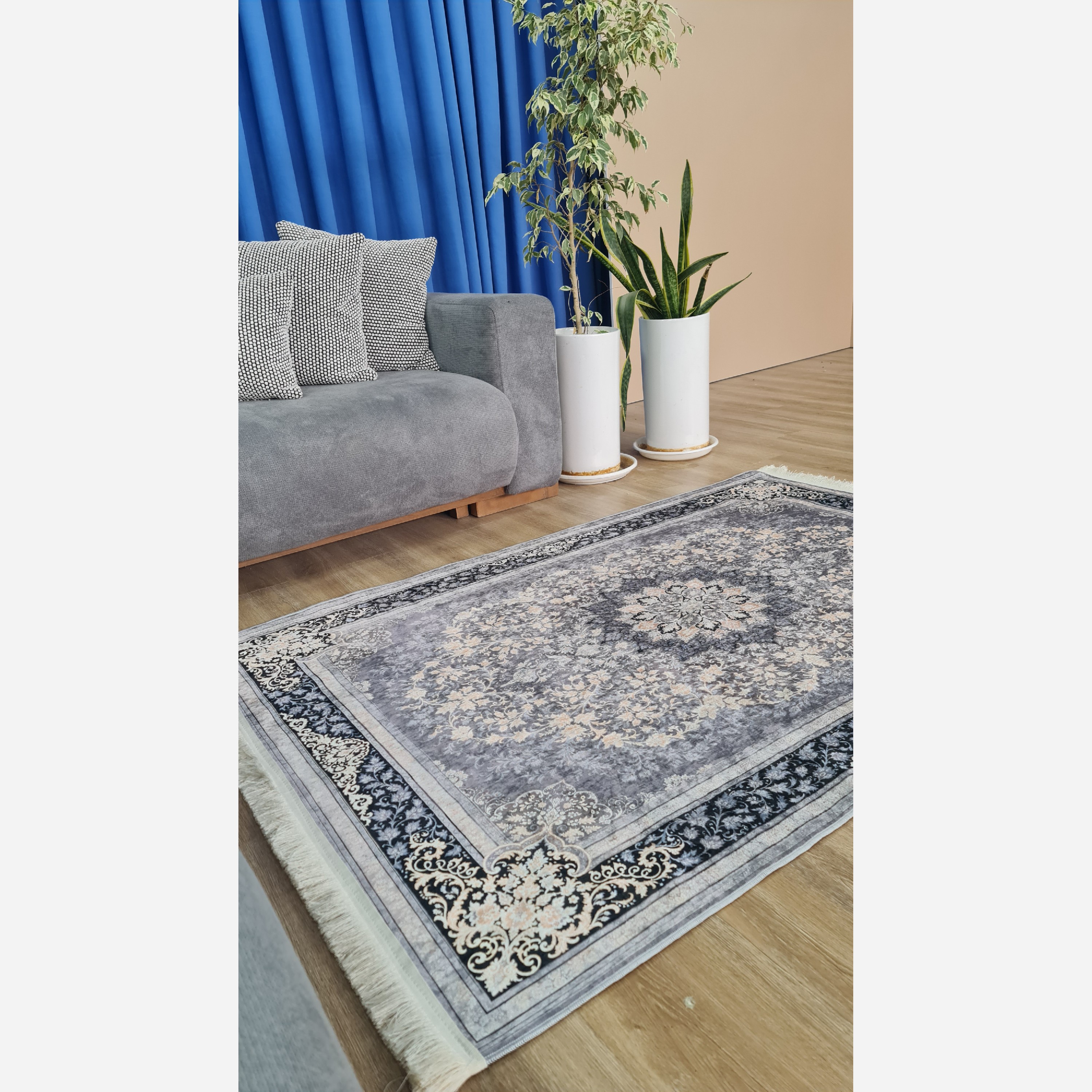 فرشینه طوسی مدرن جنس مخمل هازان تُرک استُپ دار(ابعاد سفارشی)ضد سُر(پس کرایه)
