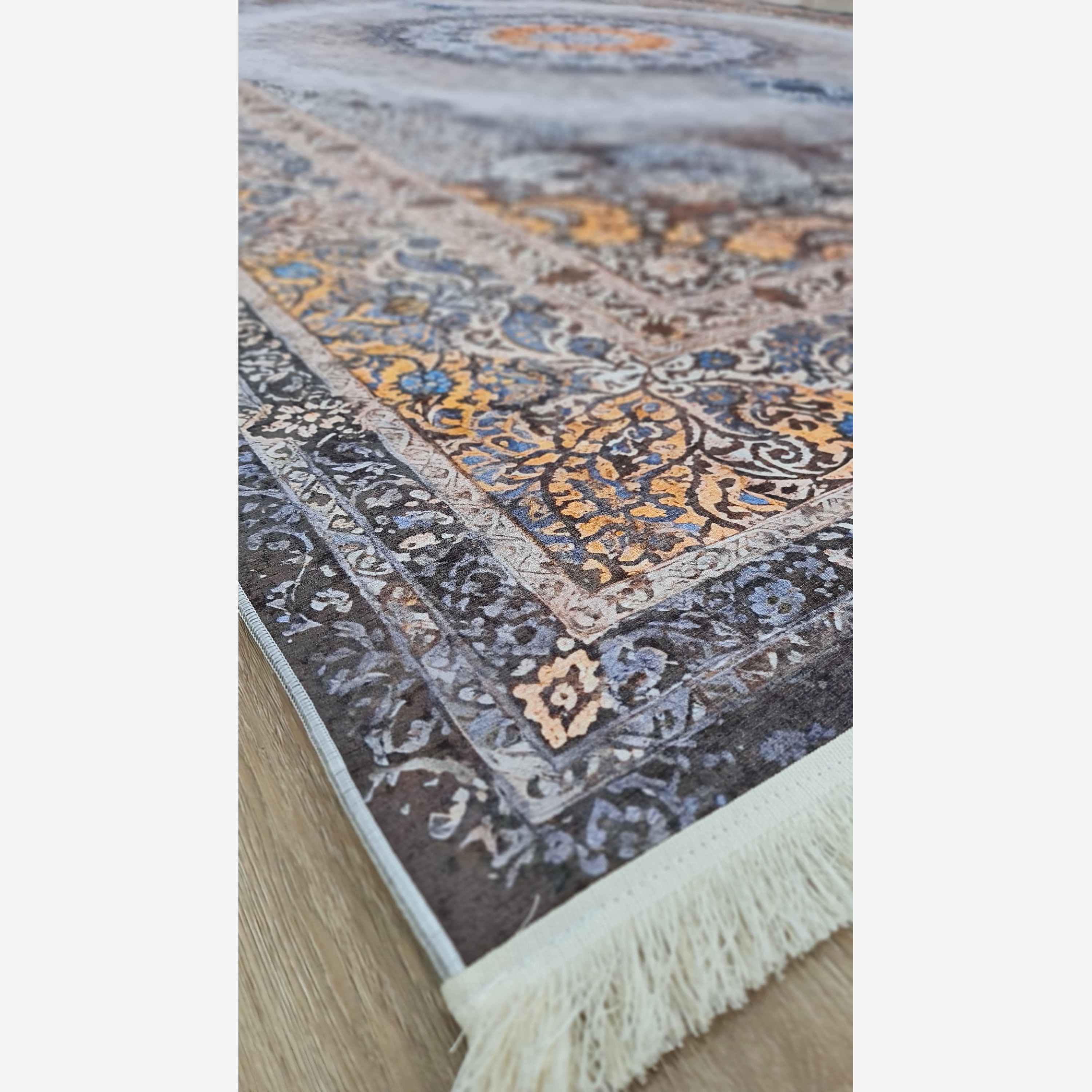 فرش طوسی مدرن جنس مخمل هازان تُرک استُپ دار(ابعاد سفارشی) (ضد سُر) (پس کرایه)