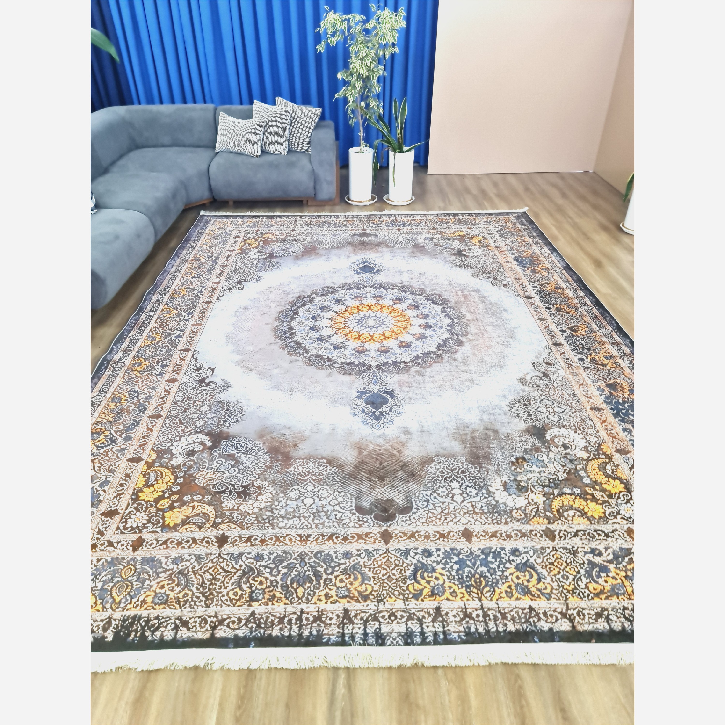 فرش طوسی مدرن جنس مخمل هازان تُرک استُپ دار(ابعاد سفارشی) (ضد سُر) (پس کرایه)