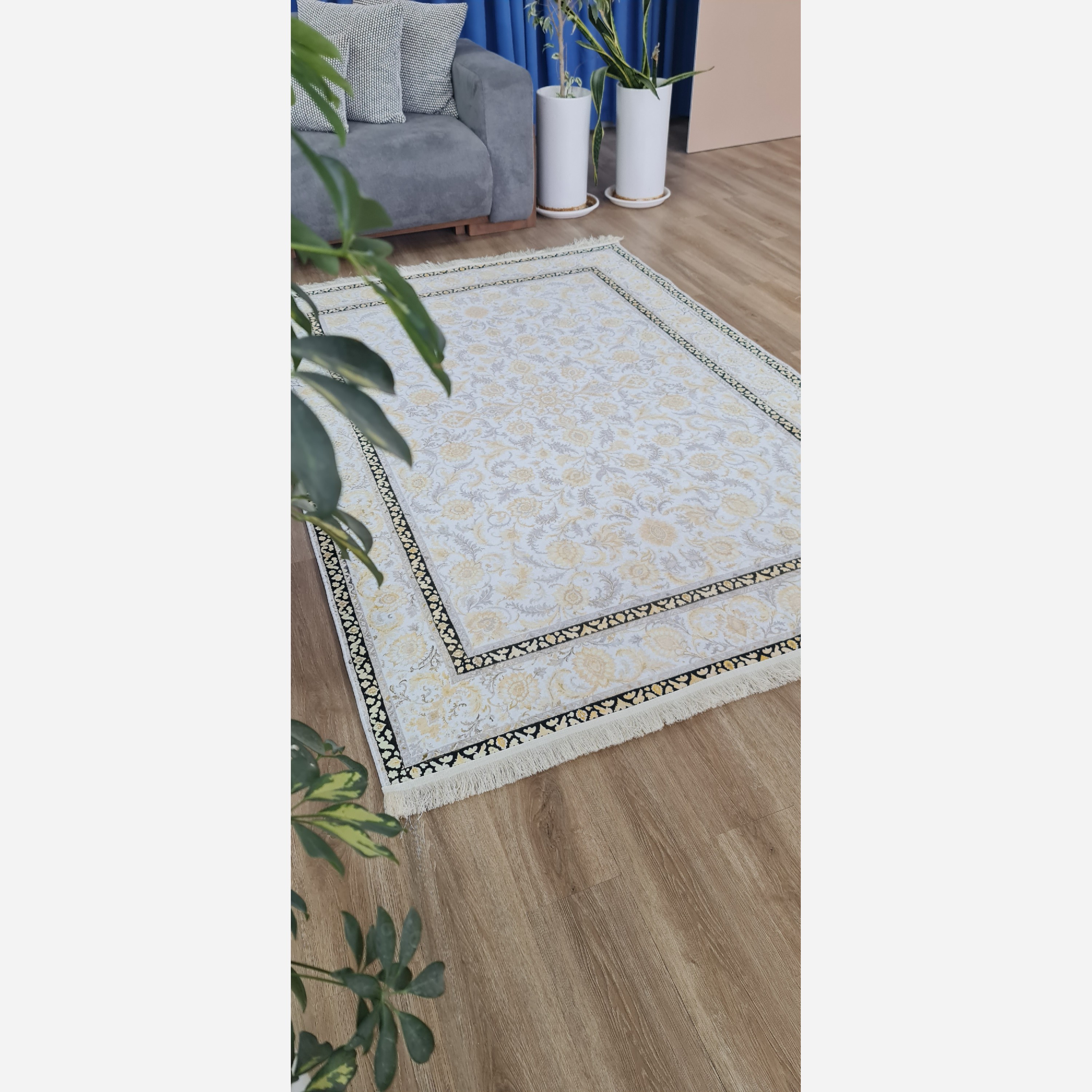 فرشینه خاکستری طلایی مدرن مخمل تُرک استُپ دار u10 ابعاد دلخواه (پس کرایه)