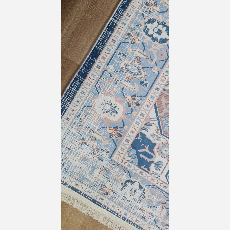 فرشینه طوسی آبی مدرن جنس مخمل تُرک استُپ دار ابعاد دلخواه (پس کرایه)