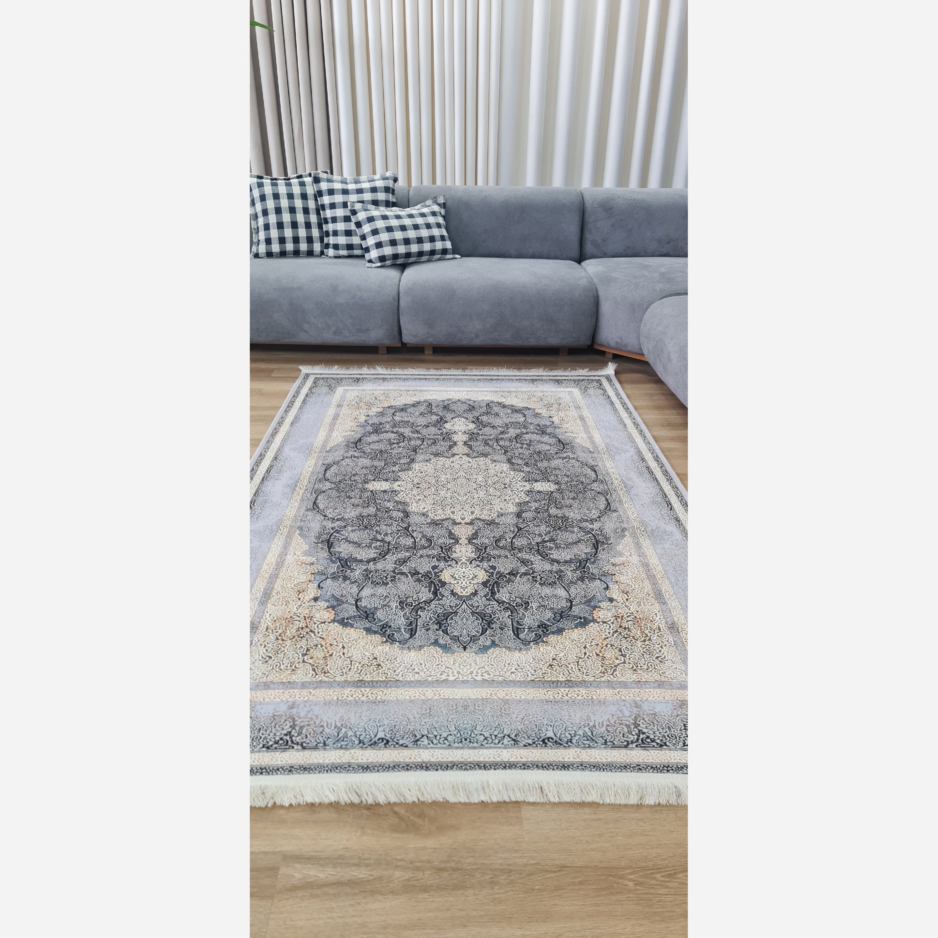 فرش طوسی مدرن جنس مخمل هازان تُرک استُپ دار (ضد سُر)  (پس کرایه)