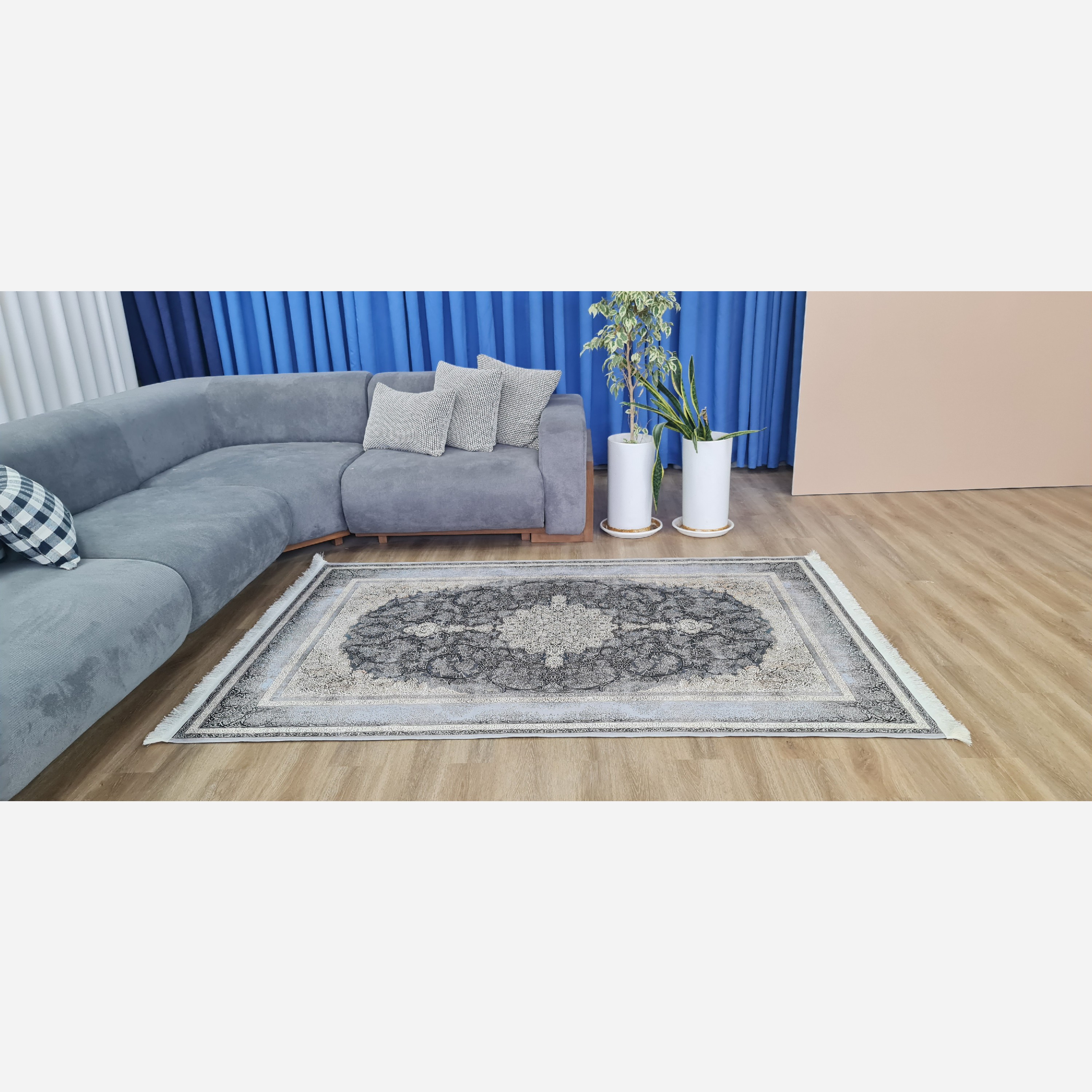 فرش طوسی مدرن جنس مخمل هازان تُرک استُپ دار (ضد سُر) (پس کرایه)