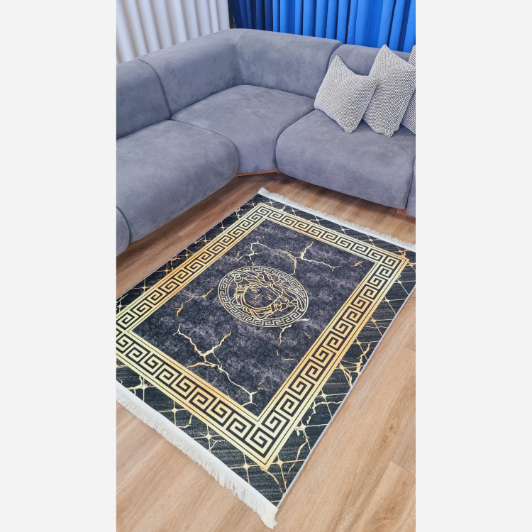 فرش مشکی طلایی مدرن جنس مخمل تُرک استُپ دار (ضد سر) (پس کرایه)
