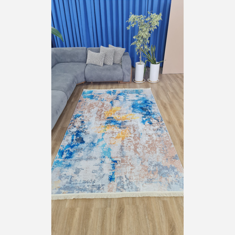 فرشینه مخمل مدرن آبی طلایی استُپ دار (ارسال رایگان)