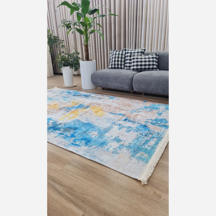 فرشینه مخمل مدرن آبی طلایی استُپ دار (ارسال رایگان)