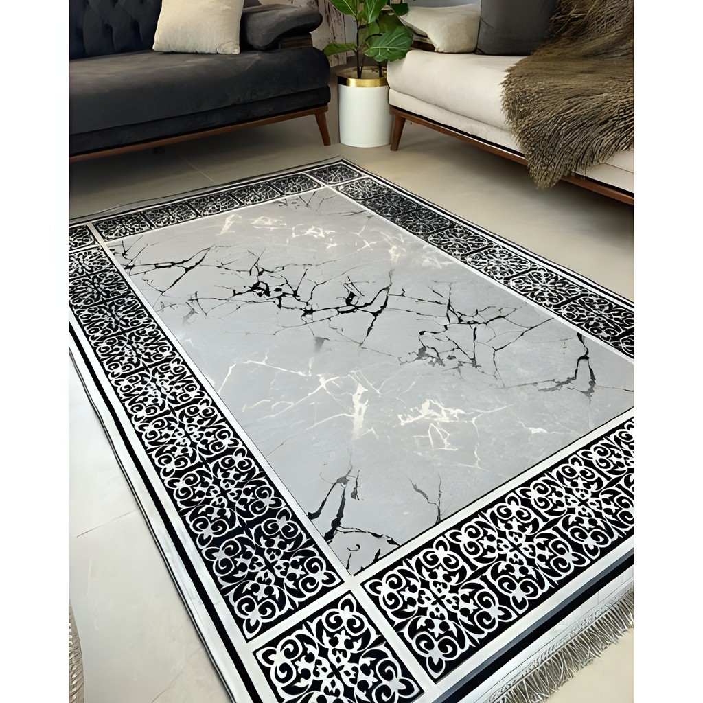 فرشینه مخمل نقره ای مدرن استُپ دار شستشوآسان در ابعاد دلخواه (پس کرایه)