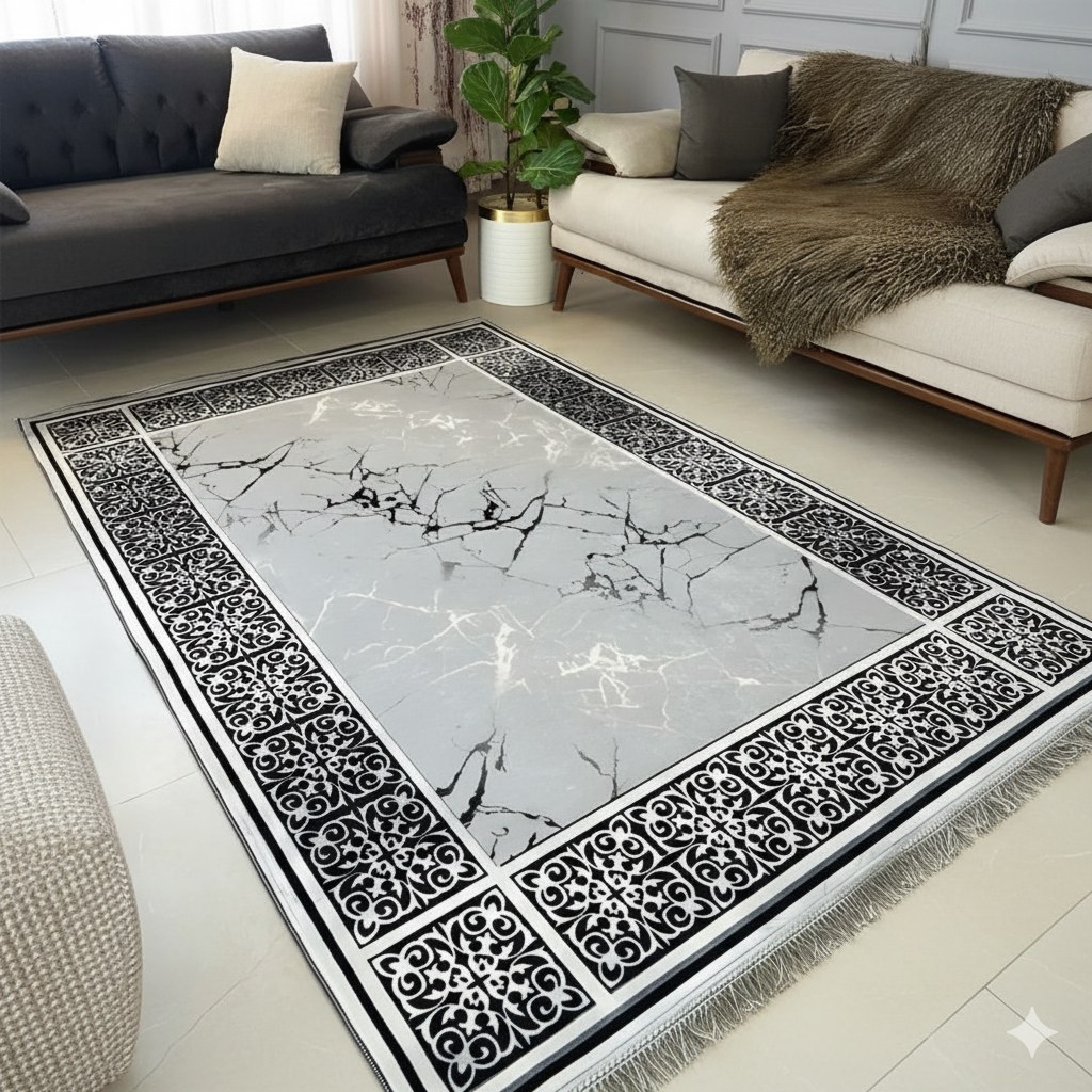 فرشینه مخمل نقره ای مدرن استُپ دار شستشوآسان در ابعاد دلخواه (پس کرایه)